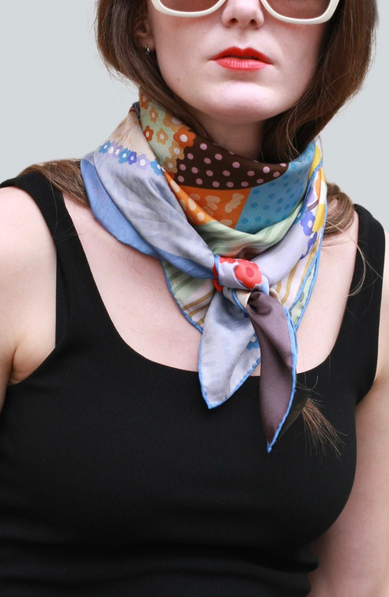 Jessie Zhao New York Double Sided Silk Scarf Of Floral Mountain, Alternate, color, Brown