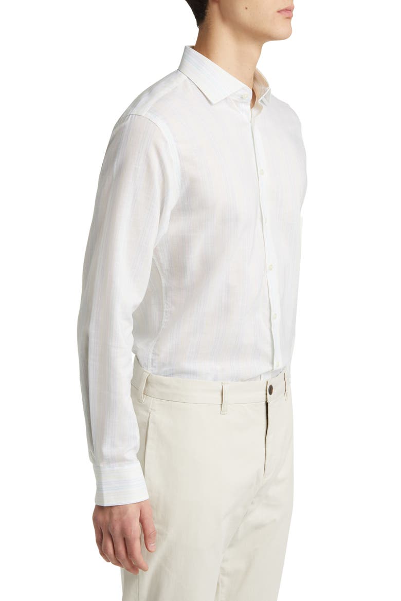 Men's Trim Fit Non-Iron Stripe Dress Shirt, Alternate, color, BLUE SKYWAY TONAL FADED STRIPE
