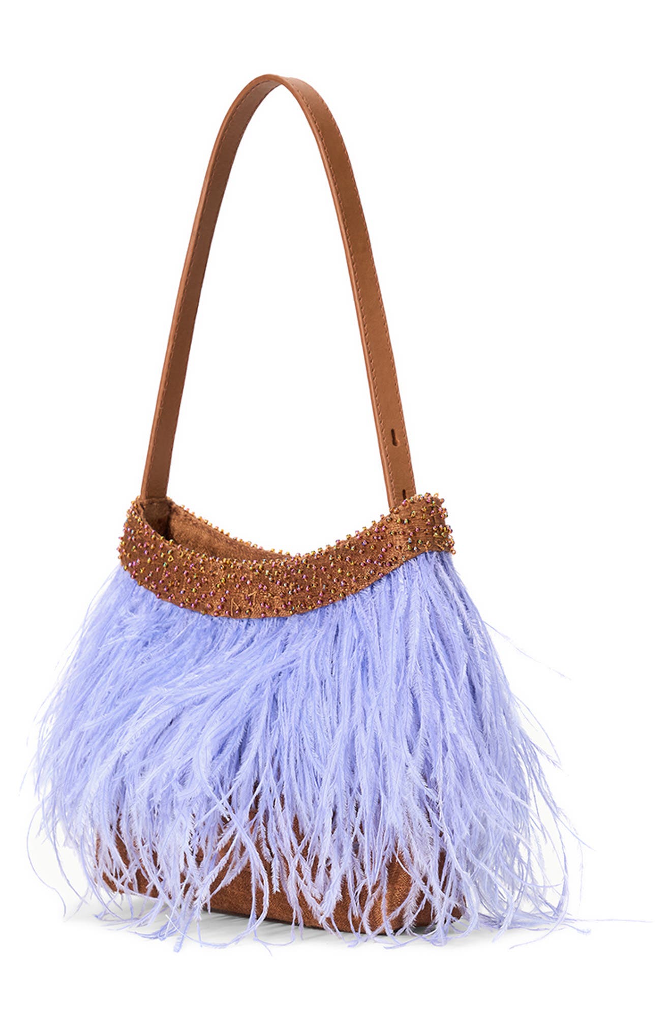 Winslow Feather Trim Leather Shoulder Bag, Alternate, color, BRONZE/ CIELO