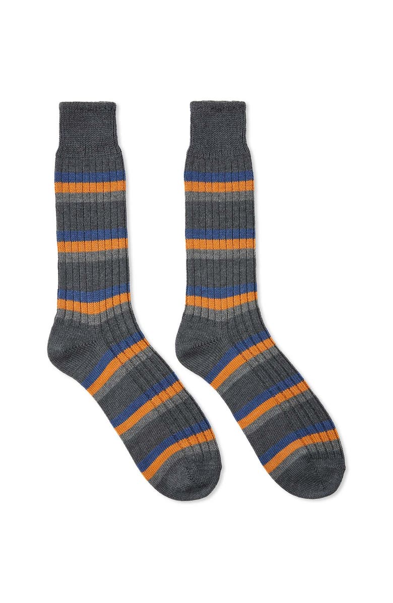 Celtic & Co. Cotton Stripe Sock, Alternate, color, Charcoal