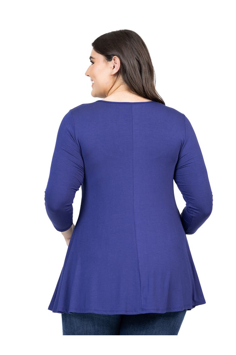 Plus Size Three Quarter Sleeve V Neck Tunic Top, Alternate, color, Navy