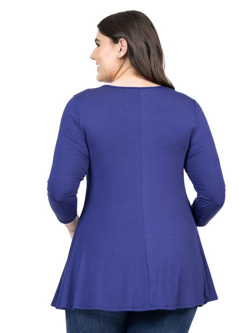 24seven Comfort Apparel Three Quarter Sleeve V-neck Tunic Top In Blue