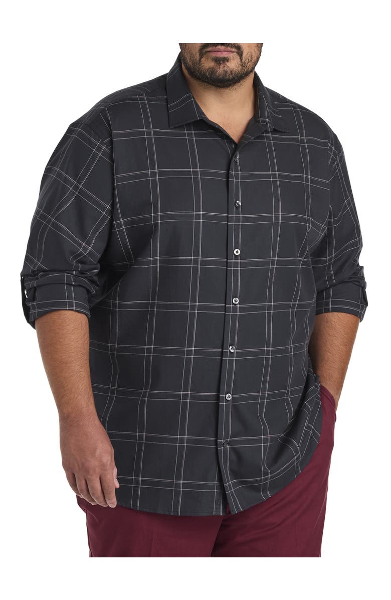 Synrgy by DXL Big & Tall Large Plaid Roll-Tab Sport Shirt, Main, color, Black