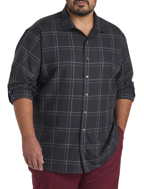 Synrgy By Dxl Big & Tall Large Plaid Roll-tab Sport Shirt In Black