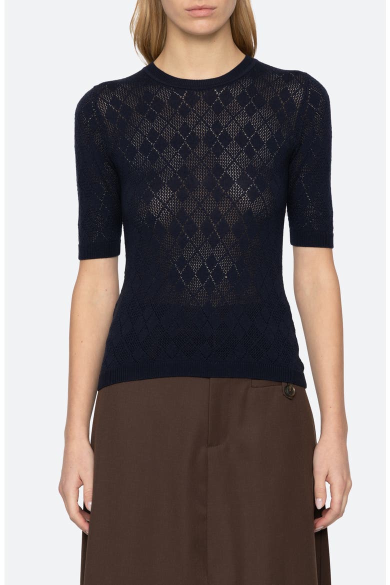 Jane Argyle Short Sleeve Crewneck Sweater, Main, color, NAVY