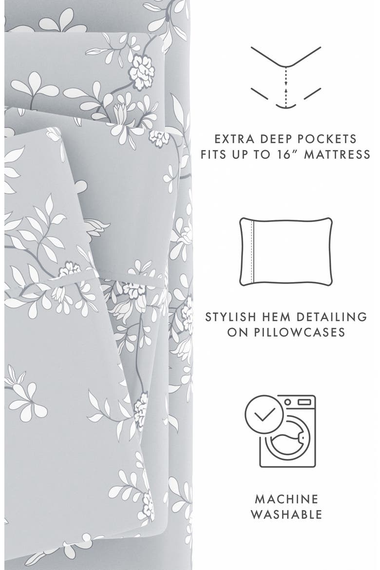 Premium Ultra Soft Trellis Vine Pattern 4-Piece Bed Sheets Set, Alternate, color, LIGHT GRAY