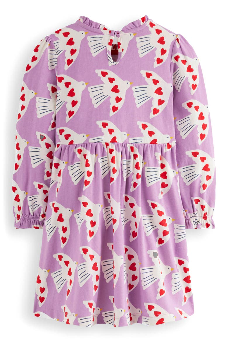 Kids' Love Birds Print Long Sleeve Cotton Jersey Dress, Alternate, color, PURPLE LOVE BIRDS