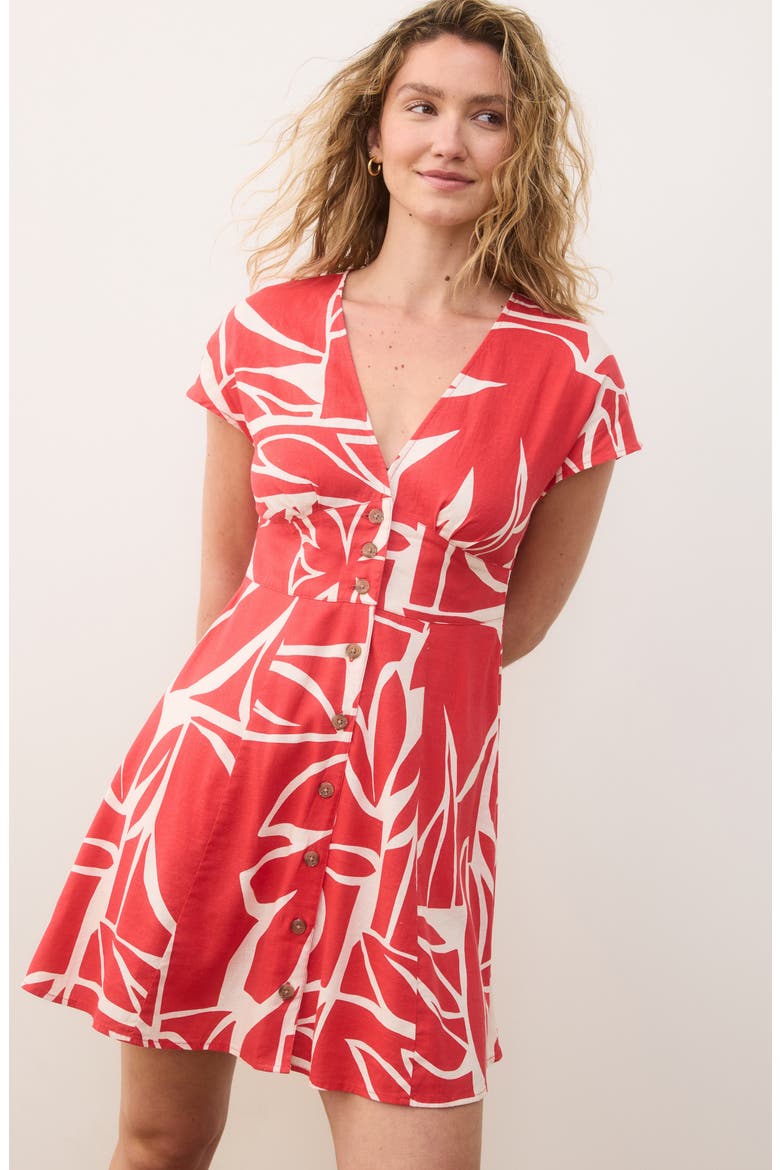 Camila Print Button Front Hemp Blend Minidress, Alternate, color, SUNSET MOSAIC