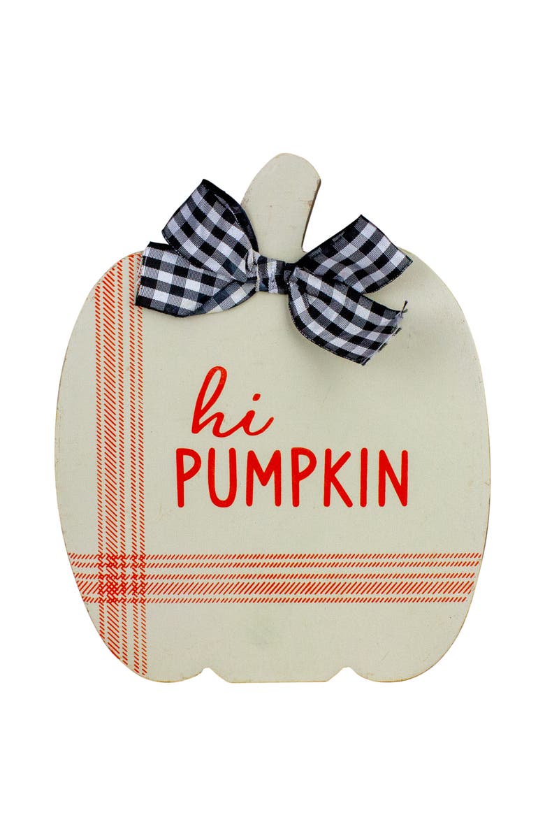 Northlight Fall Harvest Wooden "Hi Pumpkin" and "Welcome Fall" Plaques with Bow - 8" - Set of 2, Alternate, color, Blue