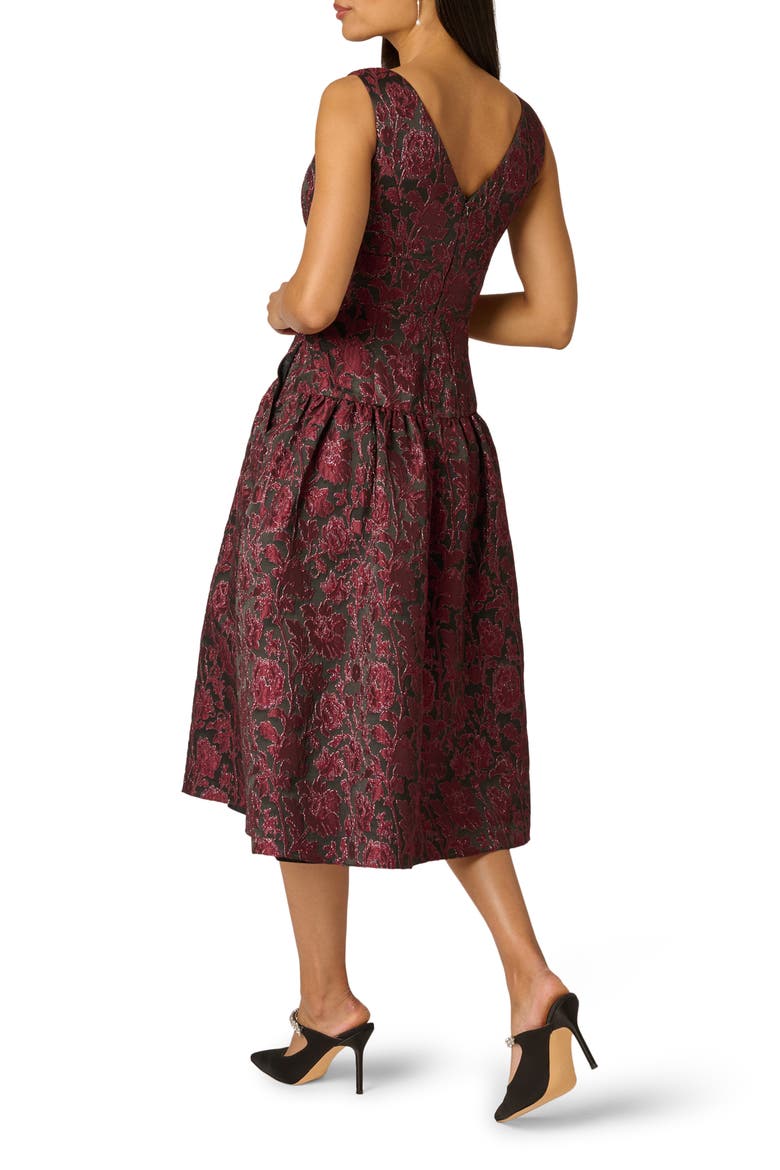 Floral Metallic Jacquard Midi Dress, Alternate, color, BURGUNDY