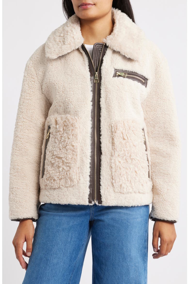 Faux Shearling Zip Front Jacket, Main, color, CREAM
