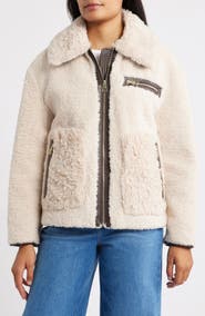 BCBG Faux Shearling Zip Front Jacket