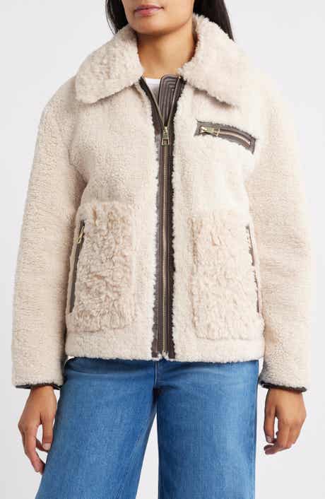 BCBG Faux Shearling Zip Front Jacket
