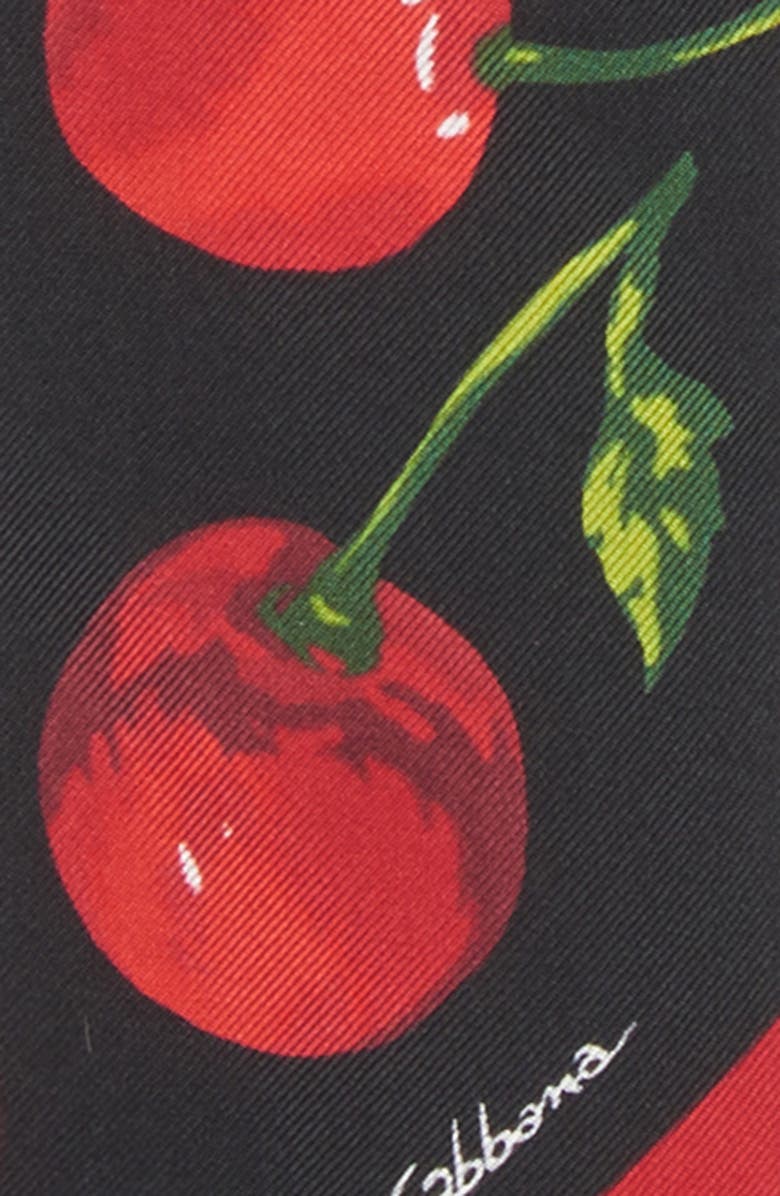 Dolce&Gabbana Cherry Print Silk Skinny Scarf, Alternate, color,