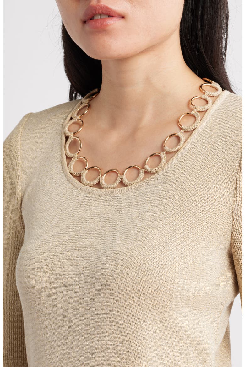 Grommet Accent Metallic Knit Scoop Neck Top, Alternate, color, BISCOTTI/GOLD