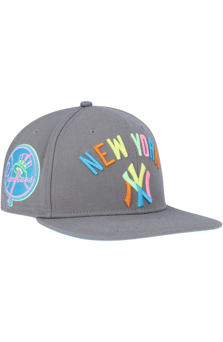 PRO STANDARD Men's Pro Standard  Gray New York Yankees Washed Neon Snapback Hat, Main, color, 