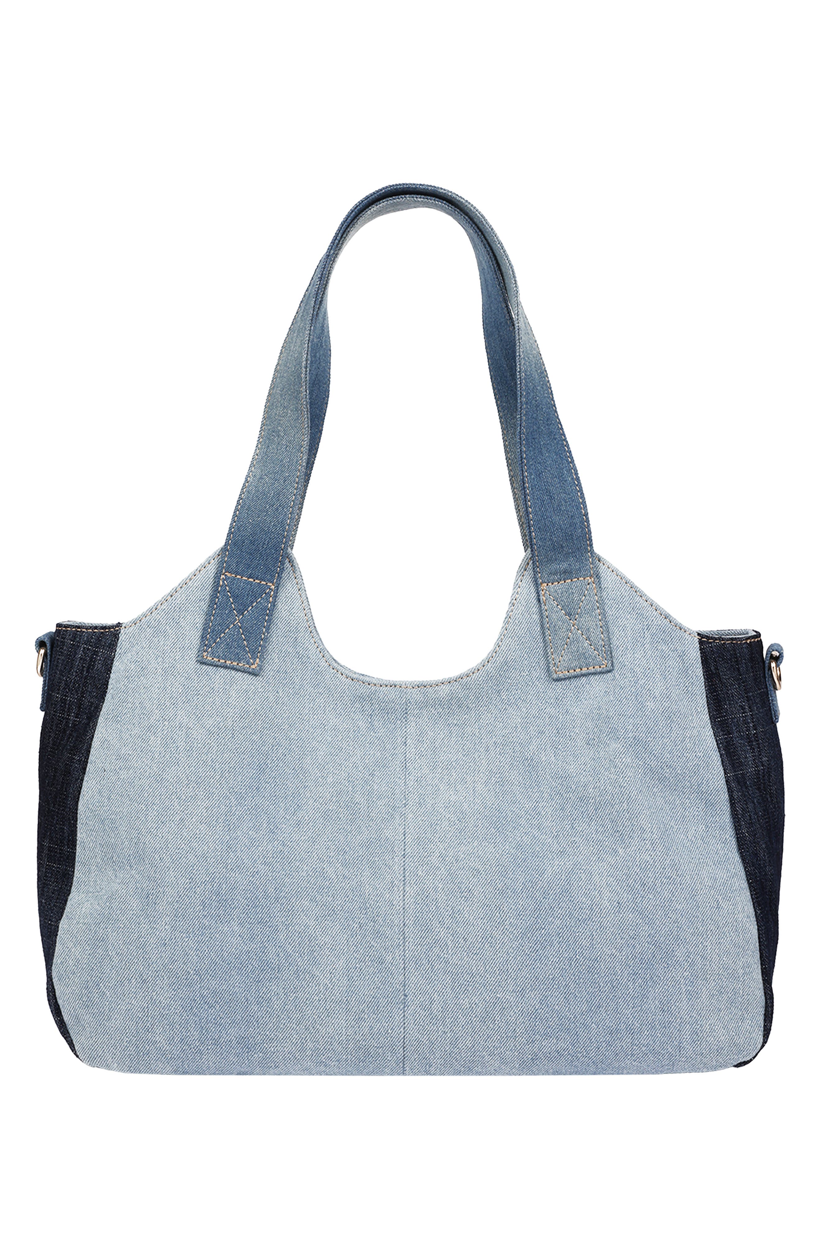 Colorblocked Denim Satchel, Alternate, color, BLUE MULTI
