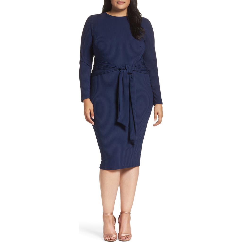 Lost Ink Tie Front Ribbed Sheath Dress