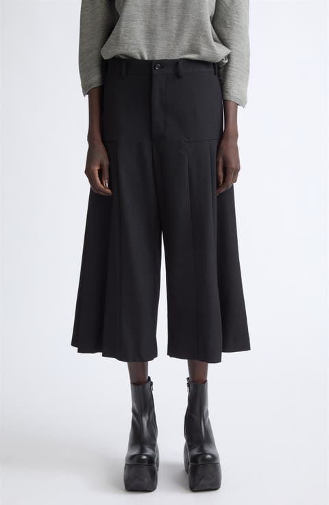 Wool Gabardine Pleated Wide Leg Pants