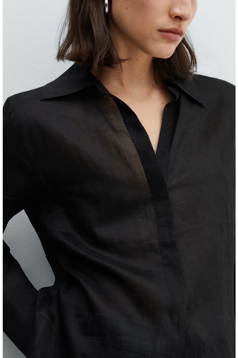 Ramie Button-Up Shirt, Alternate, color, BLACK