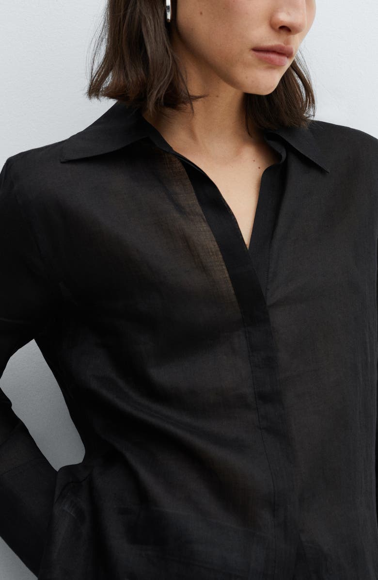 MANGO Ramie Button-Up Shirt, Alternate, color,