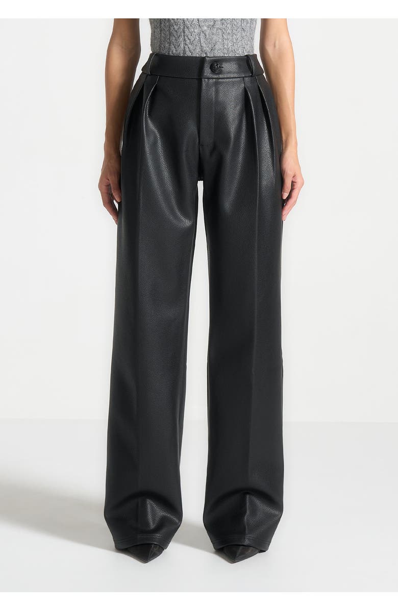 Manière De Voir Olivia Pebbled Leather Pleated Stacked Trousers, Alternate, color, 