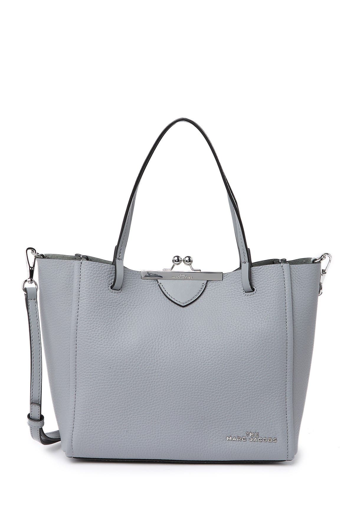 The Kiss Lock Mini Leather Tote, Main, color, ROCK GREY