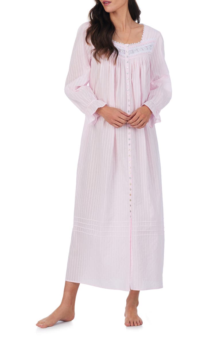 Long Sleeve Cotton Dobby Nightgown, Main, color, BLUSH