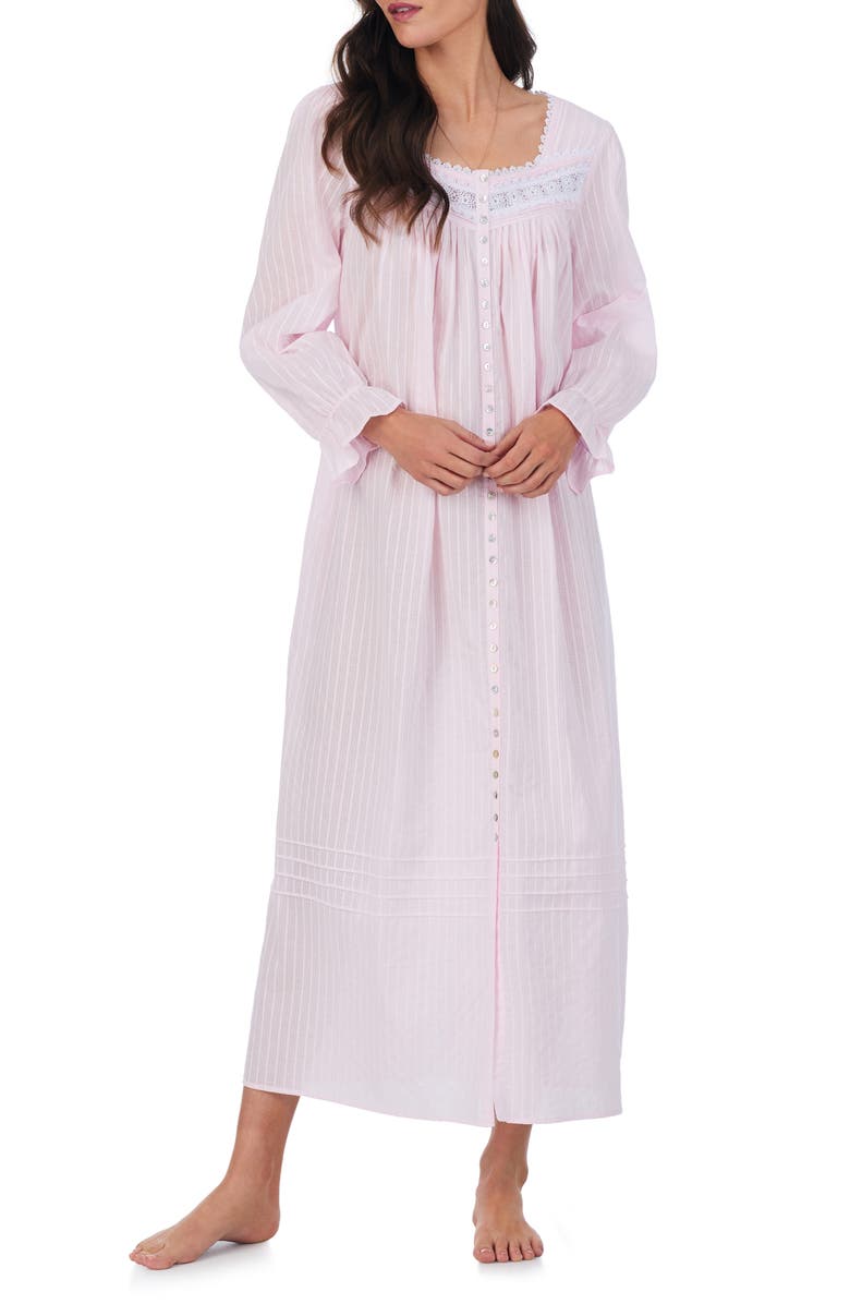 Eileen West Long Sleeve Cotton Dobby Nightgown, Main, color, Blush