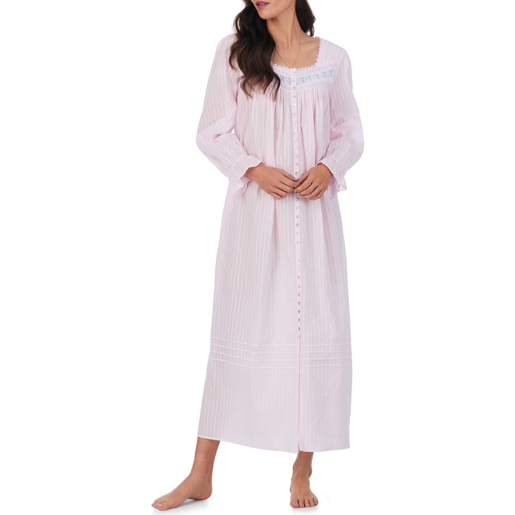 Eileen West Long Sleeve Cotton Dobby Nightgown In Blush