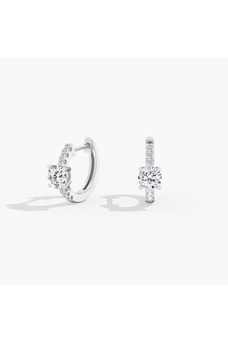Dainty Round Huggie Lab Diamond in 14K Gold, Main, color, White Gold