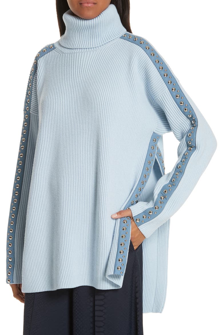 Stud Detail Turtleneck Sweater, Alternate, color, OXFORD BLUE