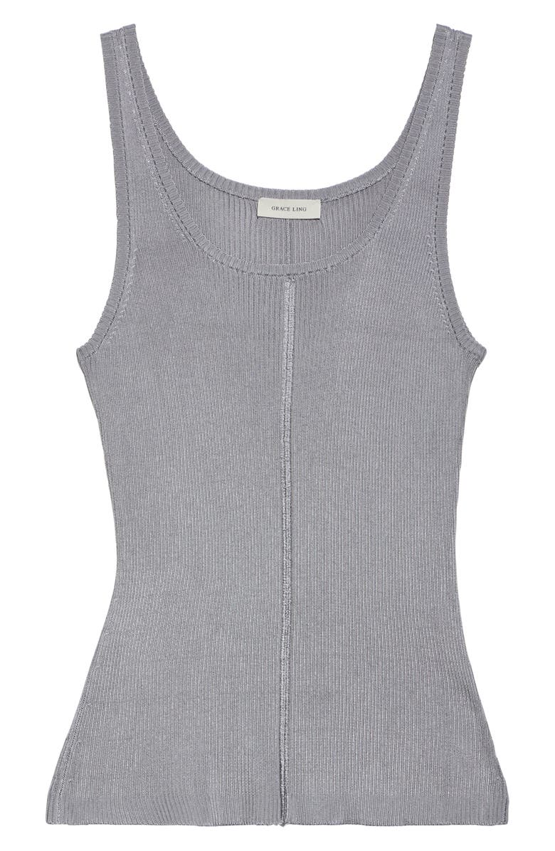 GRACE LING Logo Tag Rib Column Tank, Alternate, color, Steel