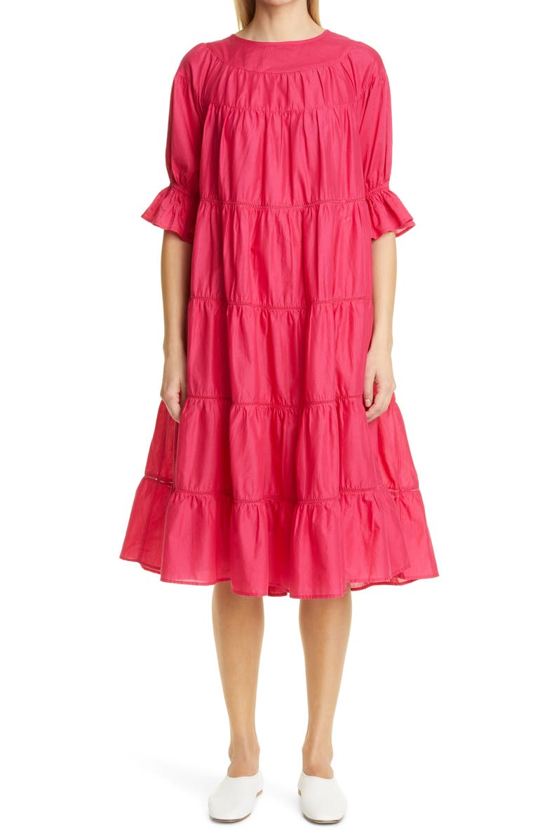 Merlette Paradis Tiered Puff Sleeve Cotton Dress, Main, color,
