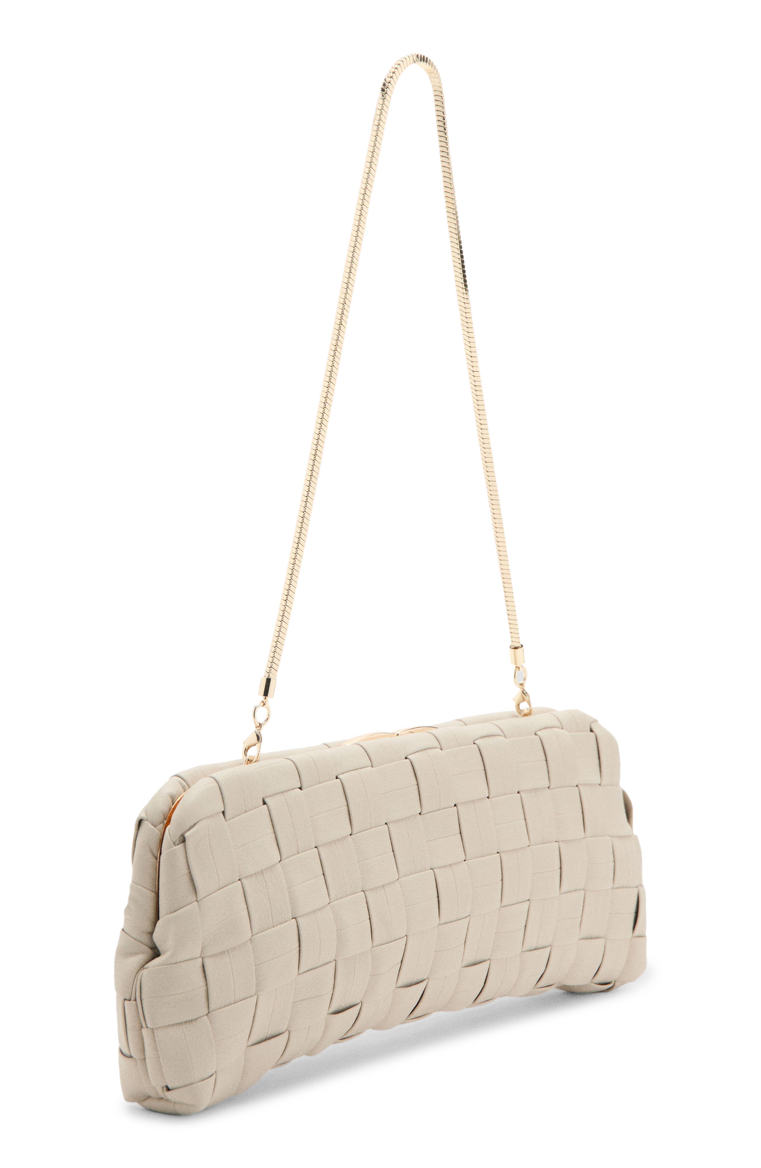 Braided Faux Leather Frame Clutch, Alternate, color, OFF WHITE