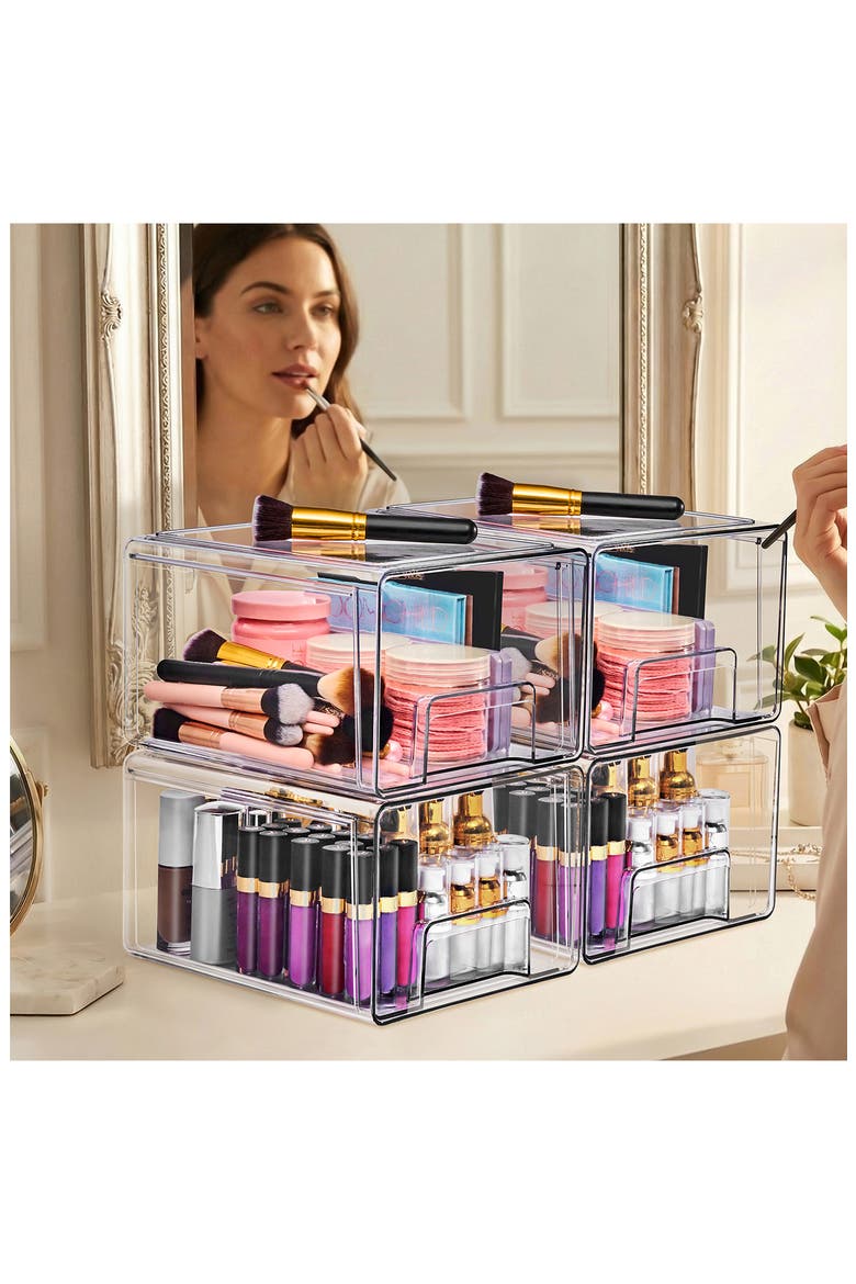 4-Pack Large Clear Stackable Drawers, Alternate, color, CLEAR