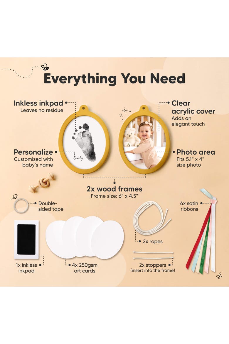 Bitsy Inkless Baby Print and Photo Ornaments, Alternate, color, Oval/Gold