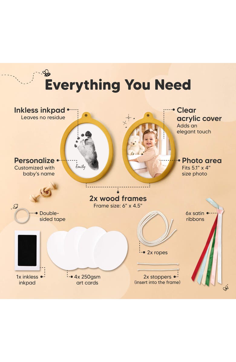 KeaBabies Bitsy Inkless Baby Print and Photo Ornaments, Alternate, color, Oval/Gold