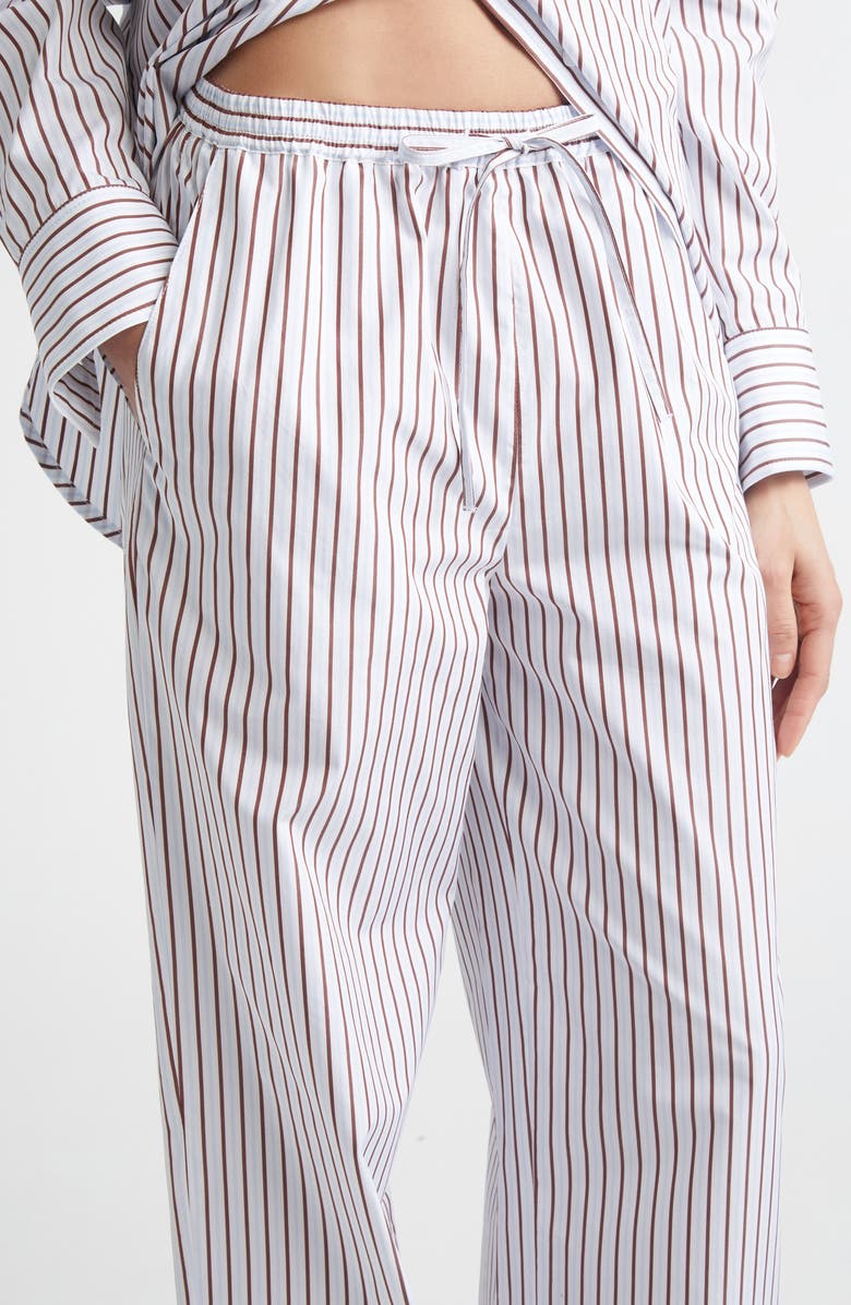 LOULOU DE SAISON Cisco Stripe Cotton Poplin Drawstring Pants, Alternate, color, Dark Red/ Light Blue