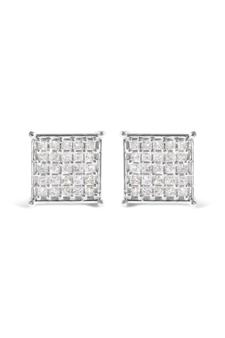 10K White Gold 3/4 Cttw Princess Diamond Composite Stud Earrings, Main, color, White