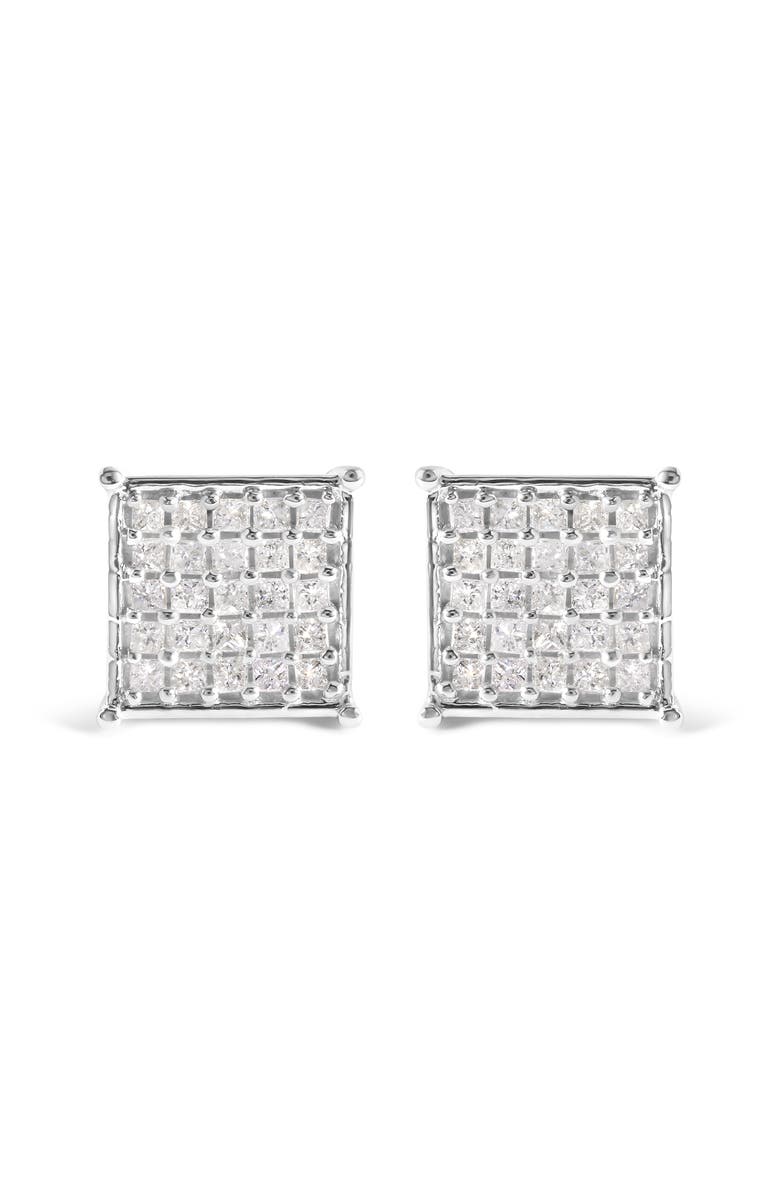 Haus of Brilliance 10K White Gold 3/4 Cttw Princess Diamond Composite Stud Earrings, Main, color, White