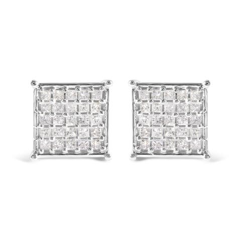 10K White Gold 3/4 Cttw Princess Diamond Composite Stud Earrings
