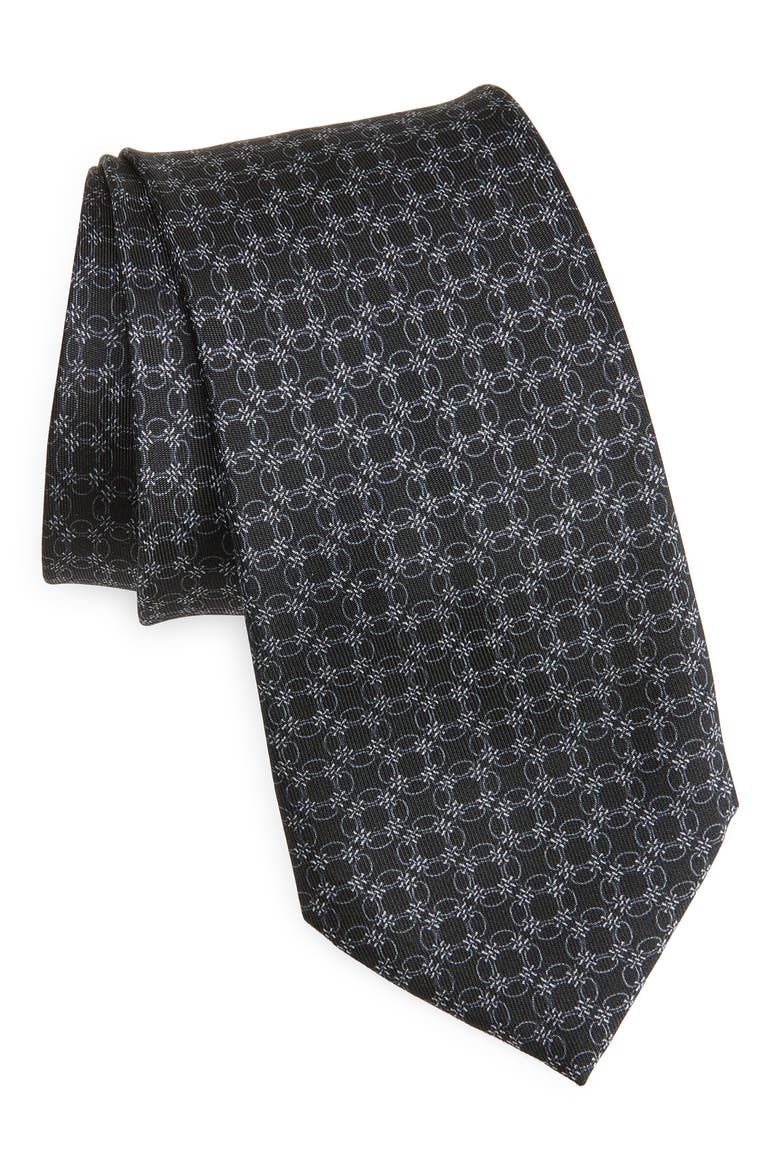 Geometric Silk Tie, Main, color, BLACK