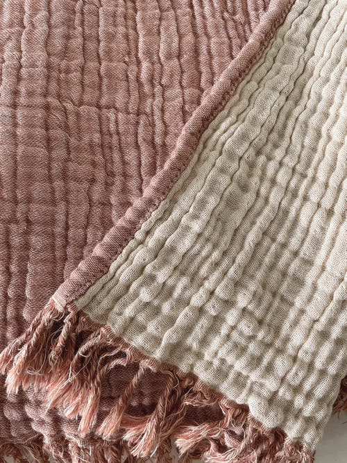 Anaya Crinkled Turkish Cotton Oversized Cuddle Blanket In Terracotta