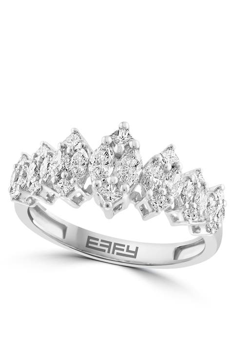 Marquise Diamond Crown Ring in 14K White Gold