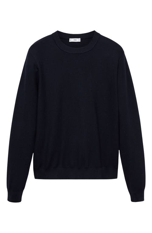 Mango Microstructure Crewneck Sweater In Dark Navy