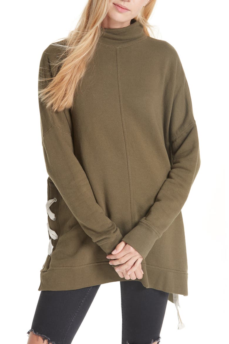So Plush Lace-Up Pullover, Main, color, MOSS