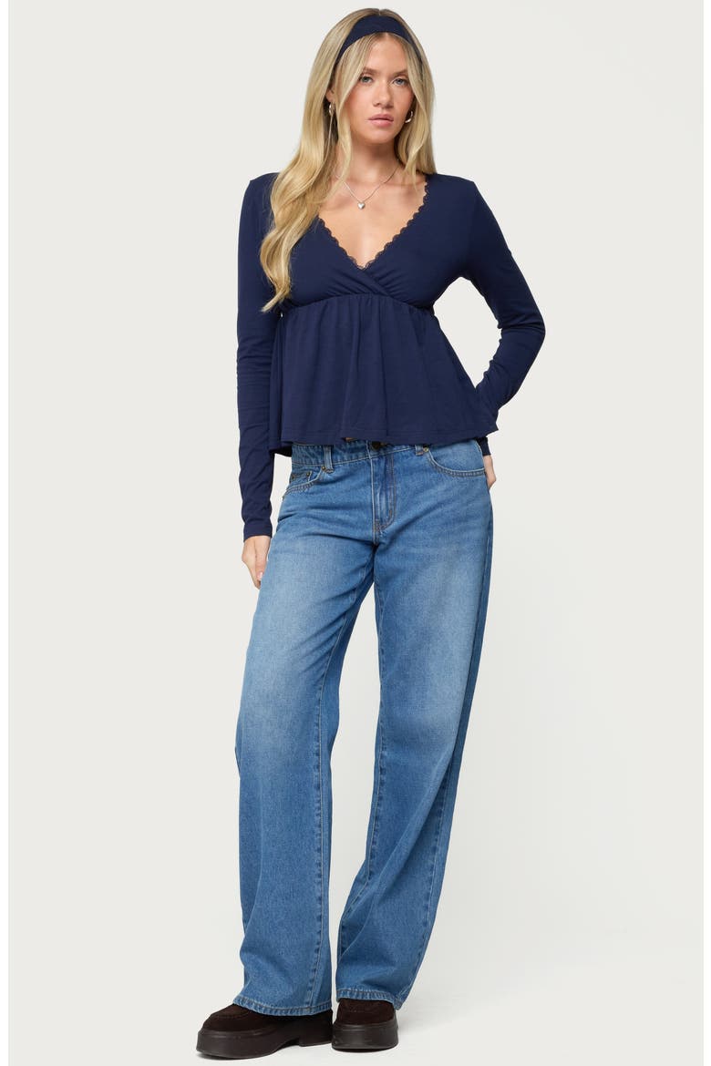 Kenzie Long Sleeve Babydoll Top, Alternate, color, NAVY