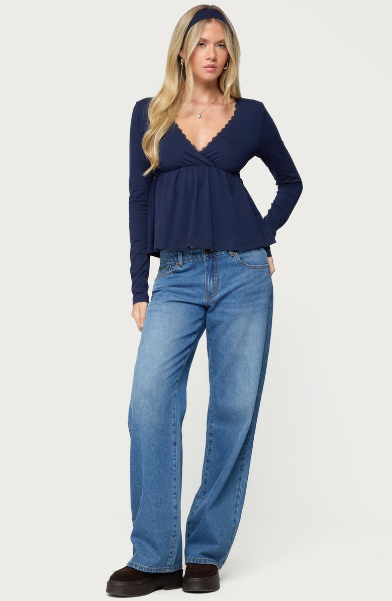 EDIKTED Kenzie Long Sleeve Babydoll Top, Alternate, color, Navy