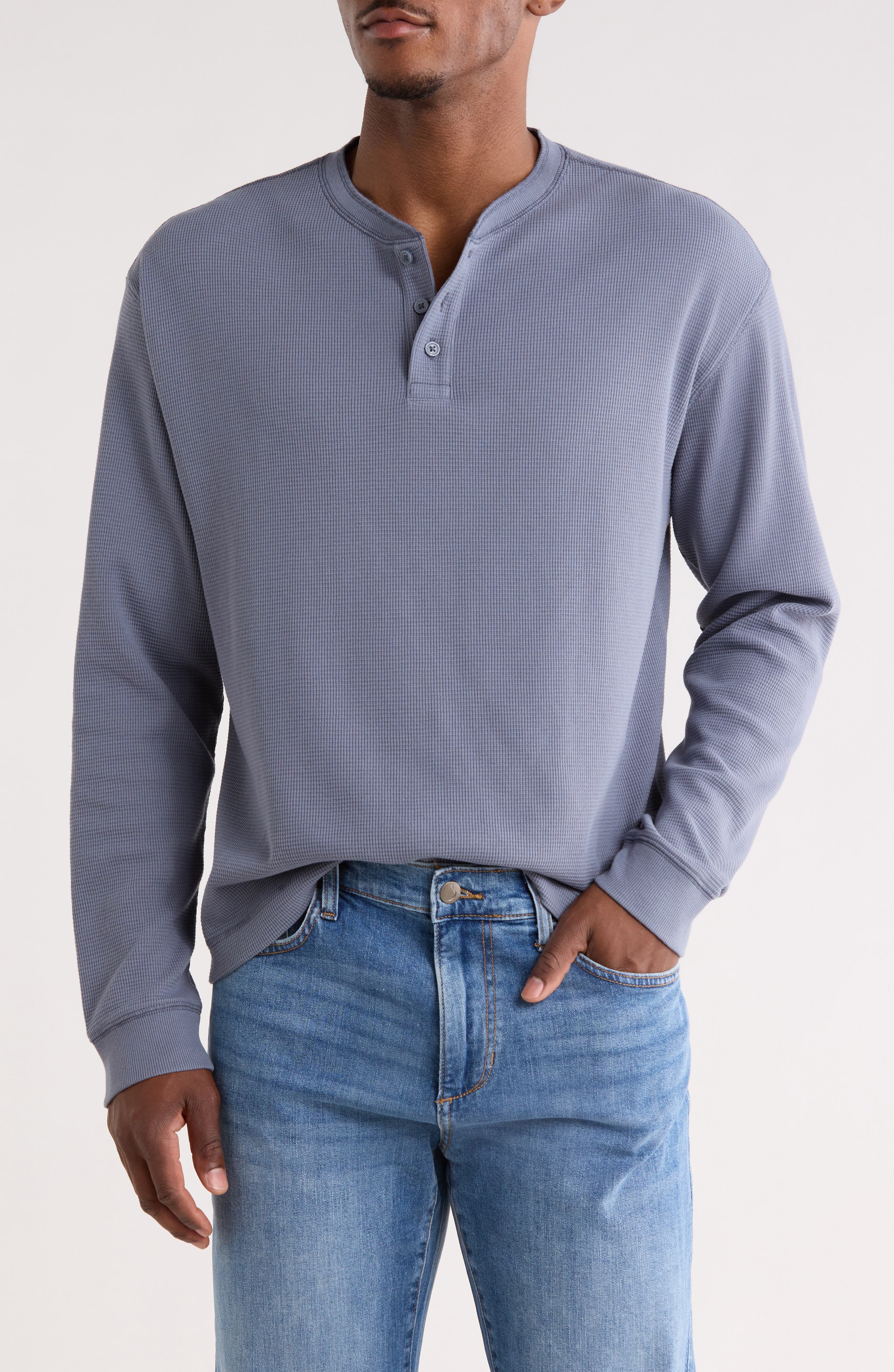 Abound Long Sleeve Waffle Knit Henley In Grey Folkstone